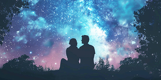 Pareja en noche cósmica