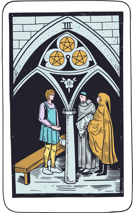 Tres de Oros - Tarot Rider Waite