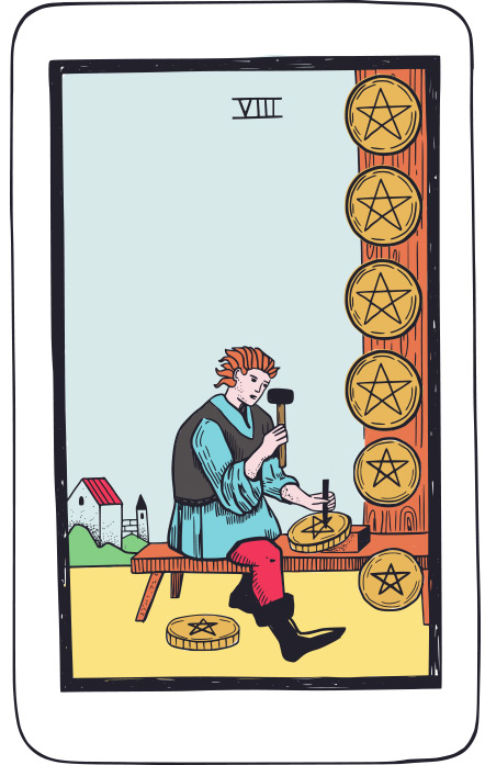 Ocho de Oros - Tarot Rider Waite