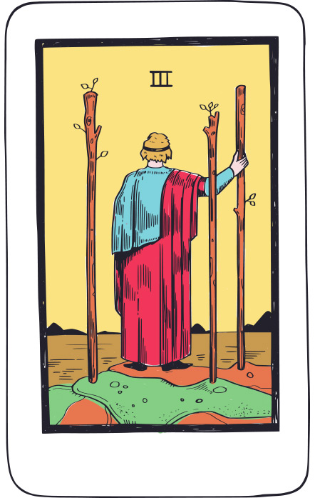 Tres de Bastos - Tarot Rider Waite