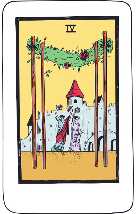 Cuatro de Bastos - Tarot Rider Waite