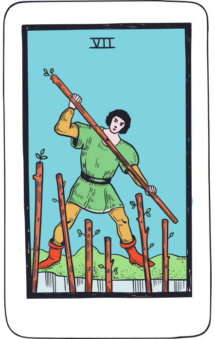 Siete de Bastos - Tarot Rider Waite
