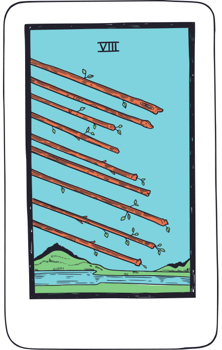 Ocho de Bastos - Tarot Rider Waite