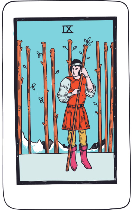 Nueve de Bastos - Tarot Rider Waite
